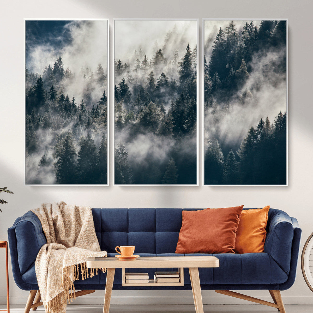 Foggy Mountain Forest Canvas Print, Misty Pine Trees Nature Wall Art