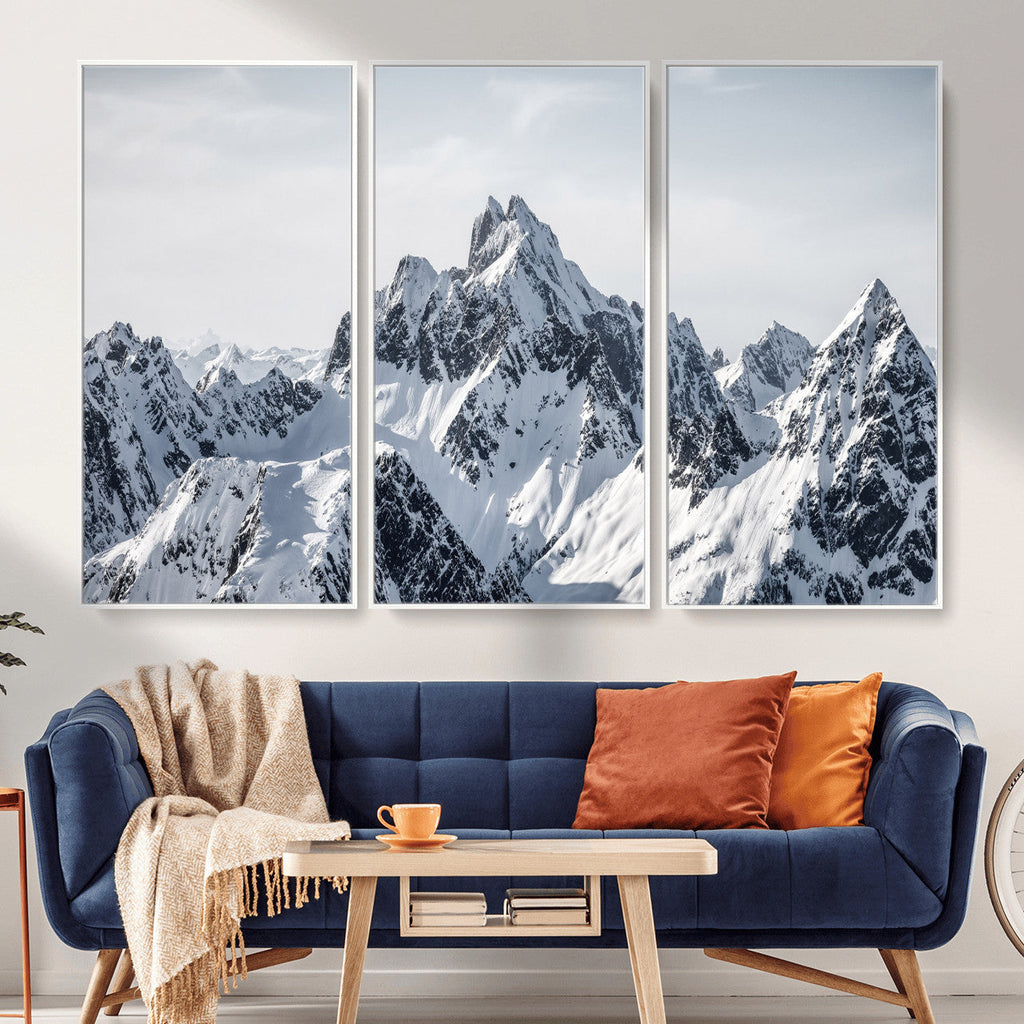 Snowy Mountain Range Canvas Print, Alpine Peaks Landscape Wall Art