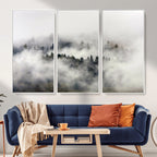 Foggy Forest Wall Art Canvas Print, Misty Pine Tree Landscape