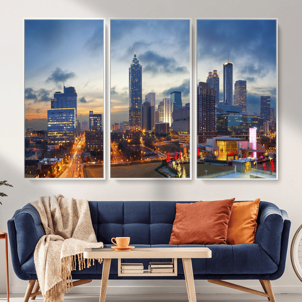 Atlanta Skyline Wall Art Canvas Print, Atlanta Downtown Night Cityscape