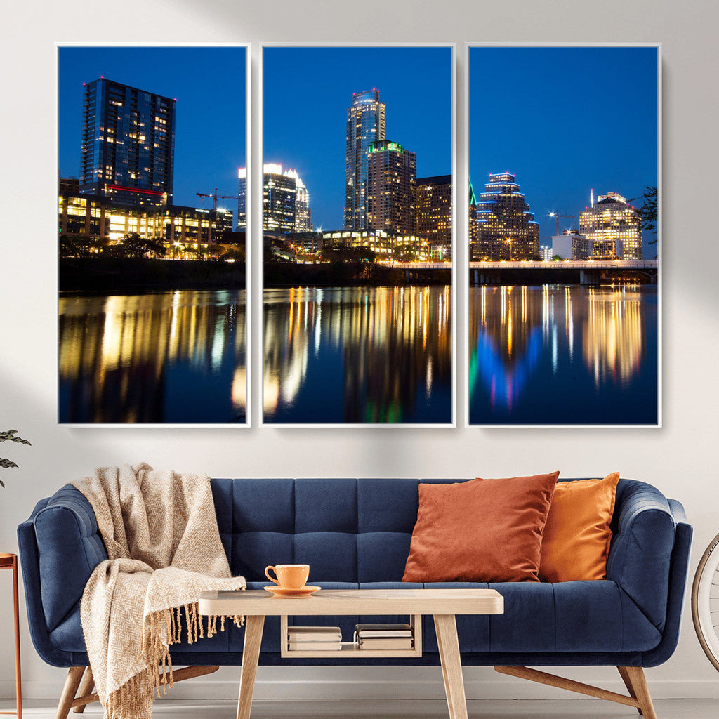 Austin Skyline Wall Art Canvas Print, Austin Downtown Night Cityscape