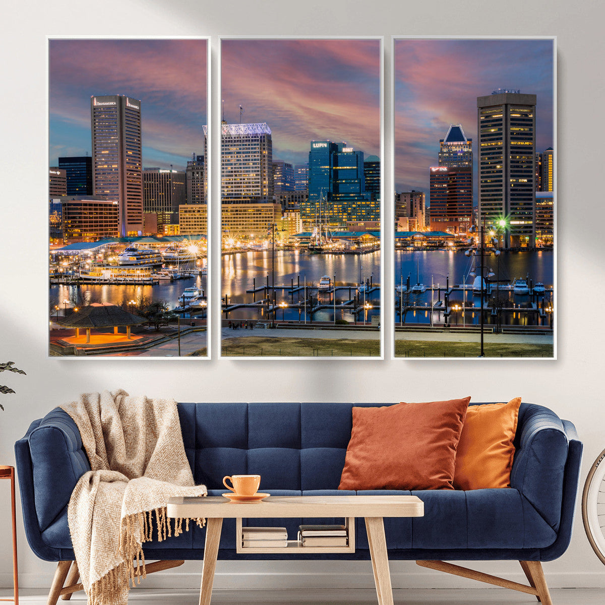 Baltimore Skyline Wall Art Canvas Print, Baltimore Downtown Night Cityscape