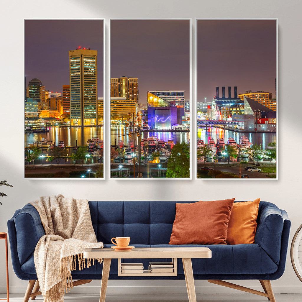 Baltimore Skyline Wall Art Canvas Print, Baltimore Downtown Night Cityscape