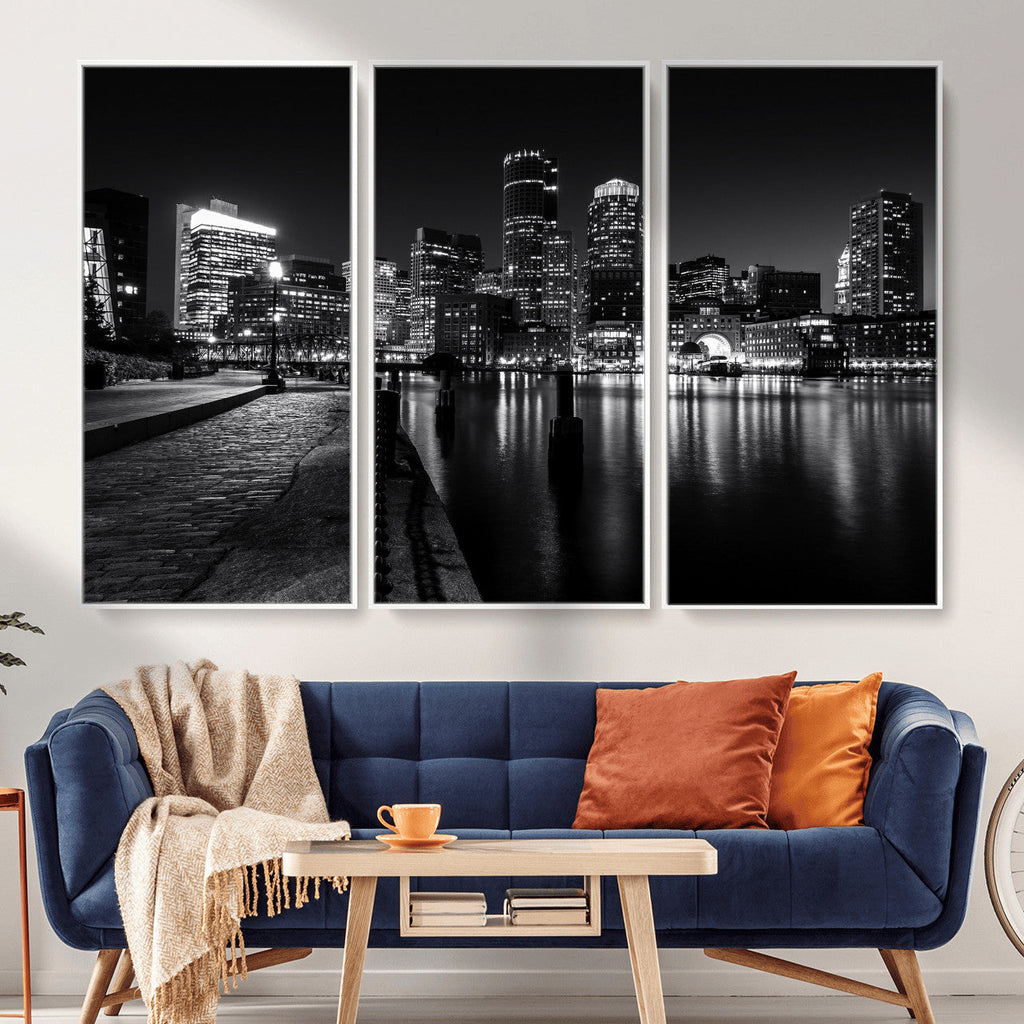 Boston Wall Art Canvas Print, Boston City Downtown Night Cityscape