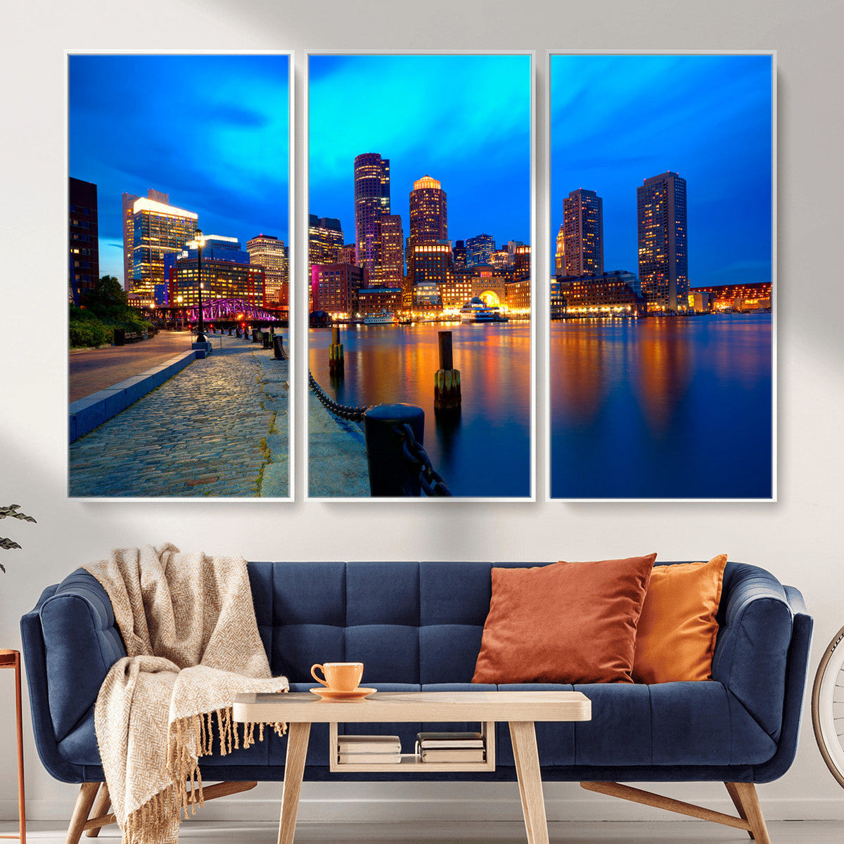 Boston Wall Art Canvas Print, Boston City Downtown Night Cityscape