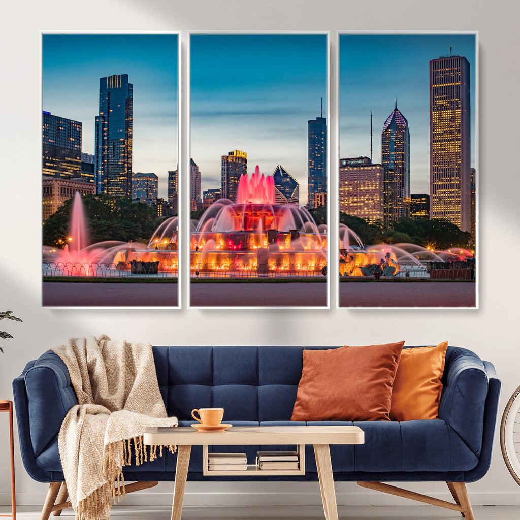 Chicago Wall Art Canvas Print - Chicago City Downtown Night Cityscape