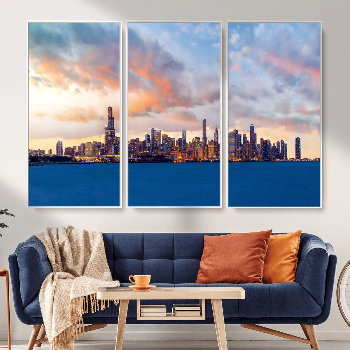 Chicago Wall Art Canvas Print - Chicago City Downtown Night Cityscape