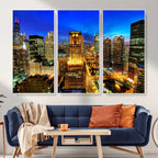 Chicago Wall Art Canvas Print - Chicago City Downtown Night Cityscape