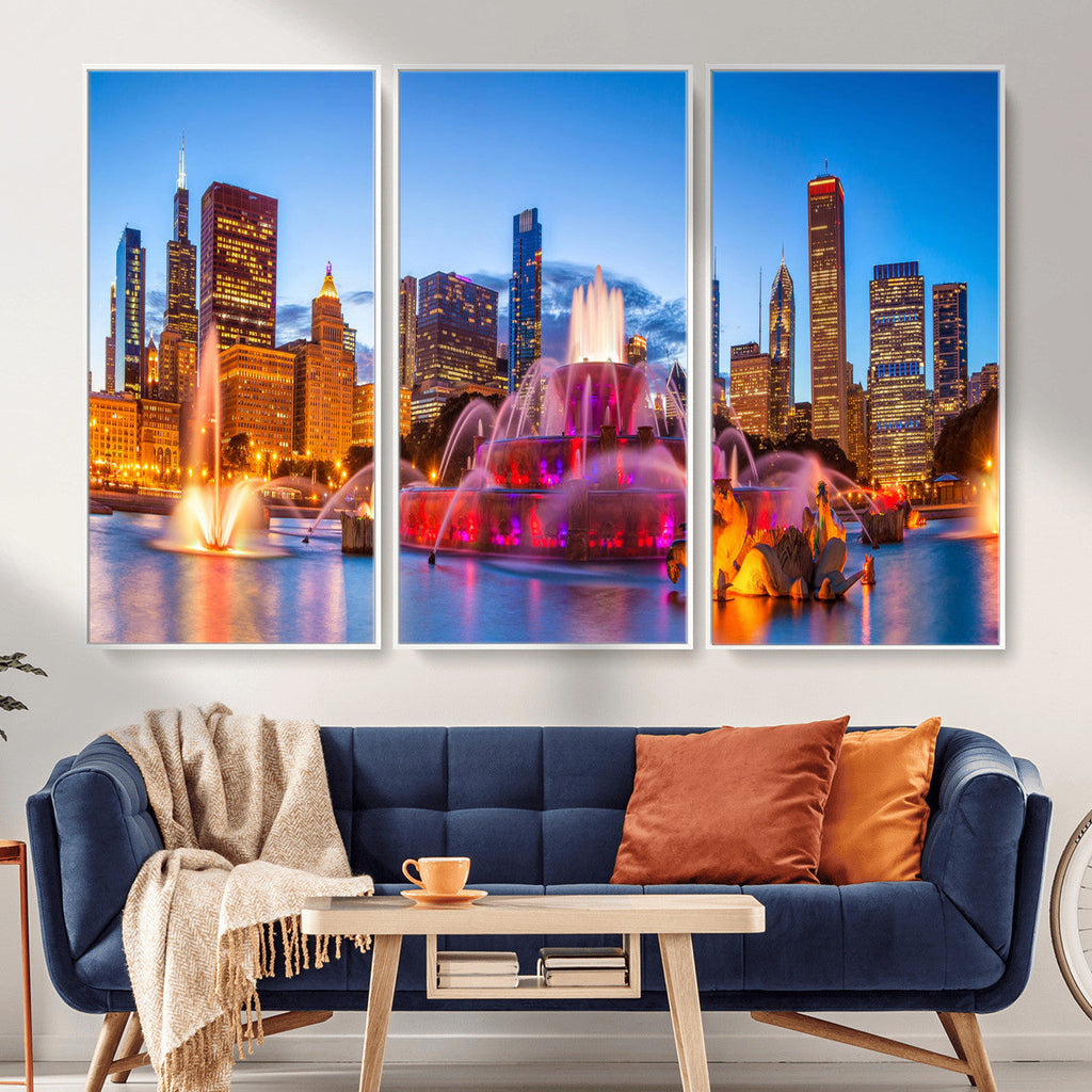 Chicago Wall Art Canvas Print, Chicago City Downtown Night Cityscape