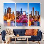 Chicago Wall Art Canvas Print, Chicago City Downtown Night Cityscape