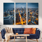 Chicago Wall Art Canvas Print - Chicago City Downtown Night Cityscape