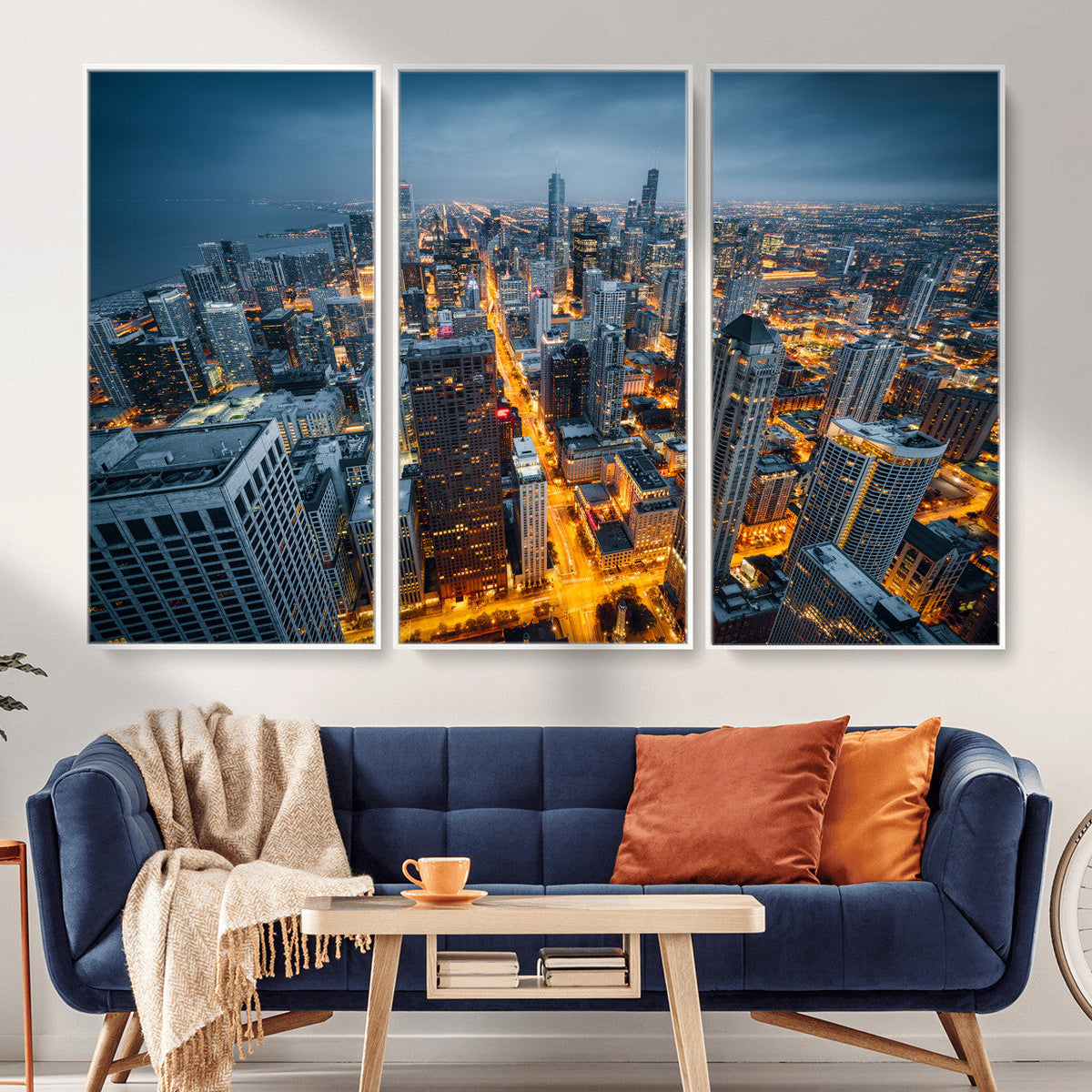 Chicago Wall Art Canvas Print - Chicago City Downtown Night Cityscape