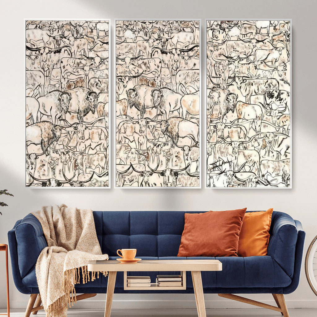 Abstract Bison Wall Art Canvas Print, Abstract Animal Art for Cabin Decor