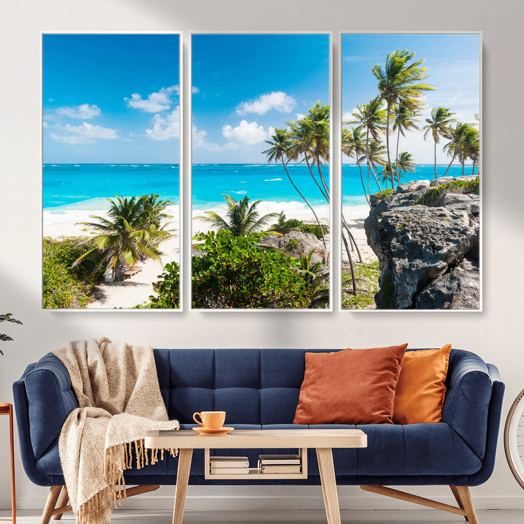 Tropical Beach Wall Art Canvas Print, Palm Tree Ocean Landscape Photography