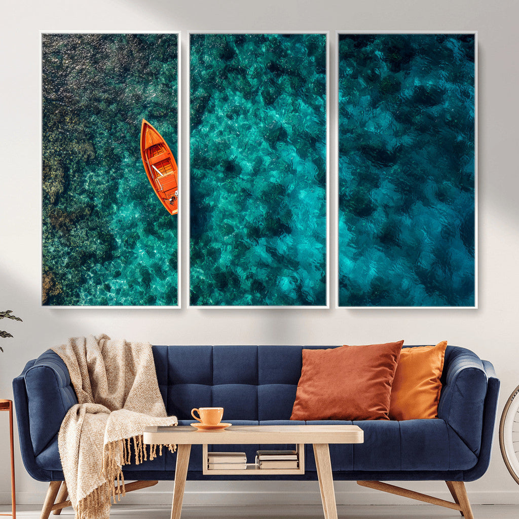 Turquoise Ocean Boat Wall Art Canvas Print