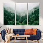 Misty Pine Forest Wall Art Canvas Print, Foggy Evergreen Landscape