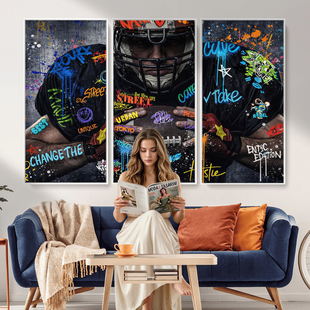 Graffiti American Football Player Street Art Wall Art Canvas Print