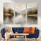 Neutral Abstract River Landscape Wall Art Canvas Print