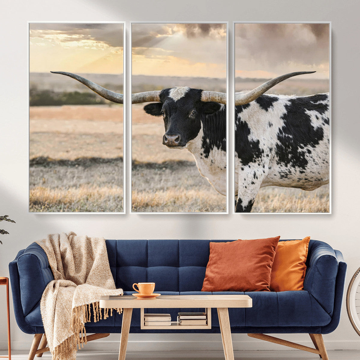 Texas Longhorn Bull Rustic Wall Art Canvas Print