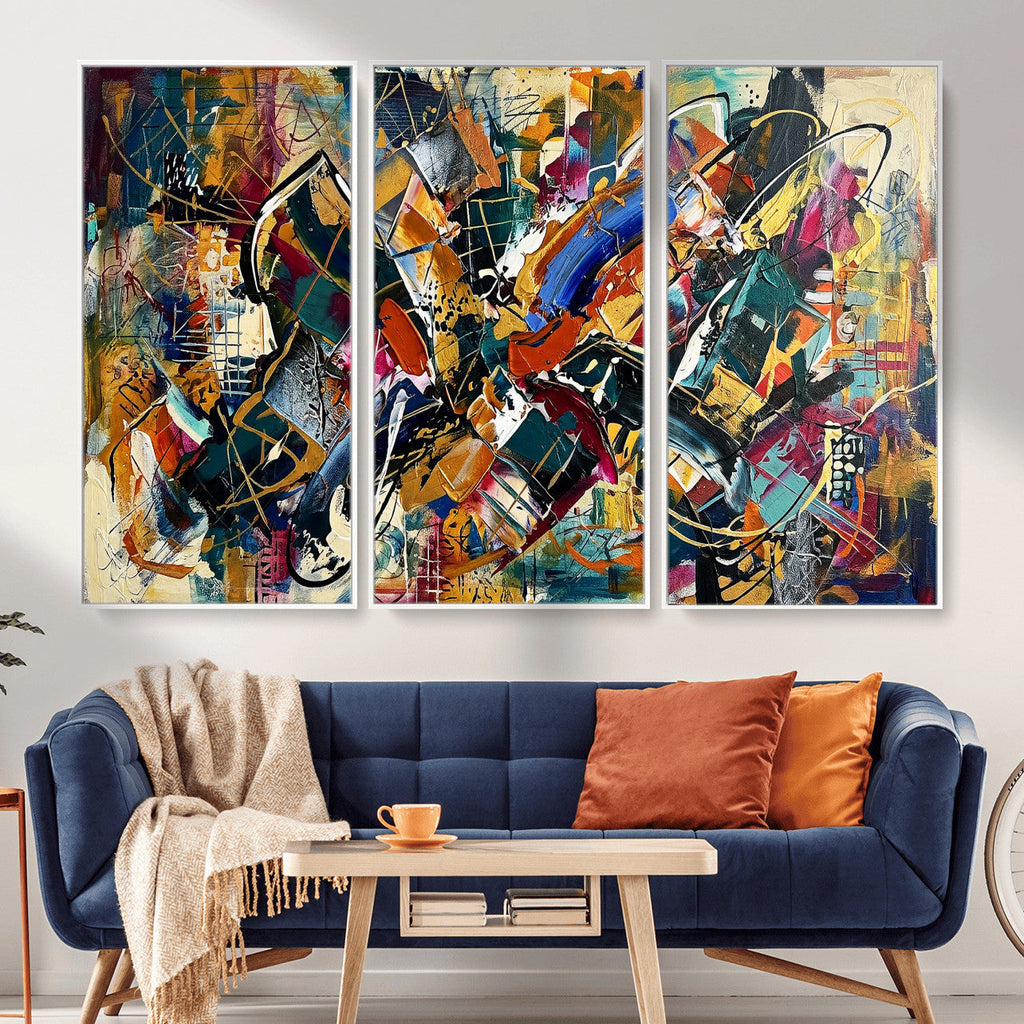 Geometric Abstract Wall Art Canvas Print, Orange Blue