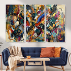 Geometric Abstract Wall Art Canvas Print, Orange Blue