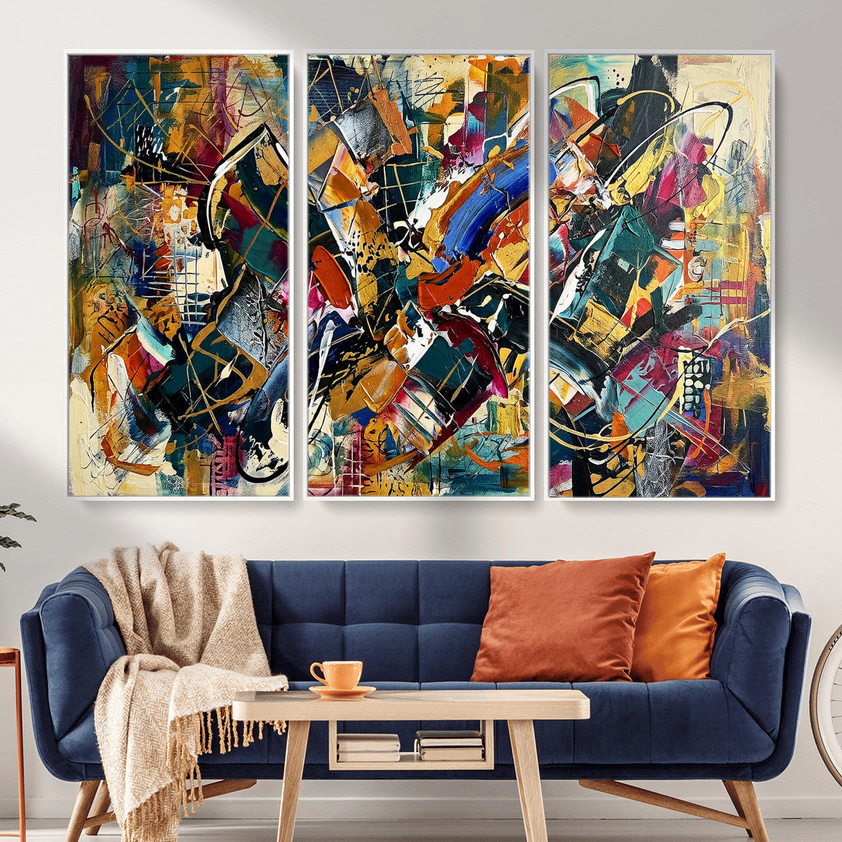 Geometric Abstract Wall Art Canvas Print, Orange Blue