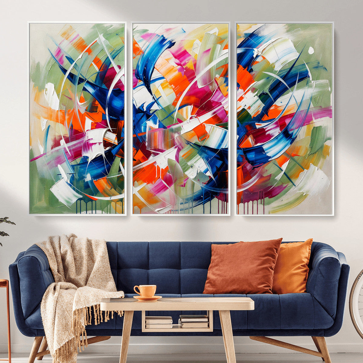 Geometric Abstract Wall Art Canvas Print, Orange Blue