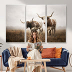 Texas Longhorn Canvas Wall Art Western Bull Desert, Rustic Farmhouse Wall Decor