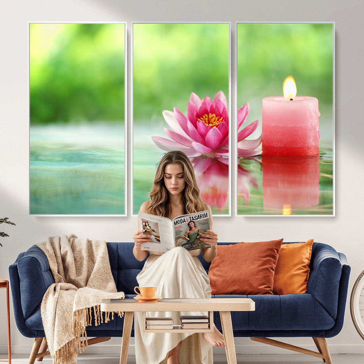 Zen Lotus Candle Canvas Wall Art, Pink Spa Meditation Decor