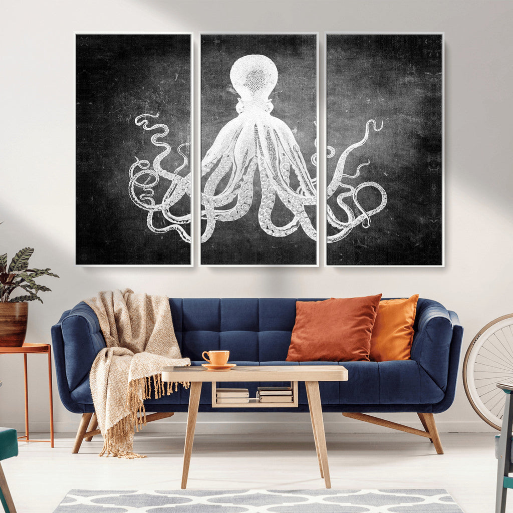 Black White Octopus Wall Art Canvas Print