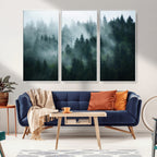 Misty Forest Wall Art | Serene Green Landscape Canvas Print