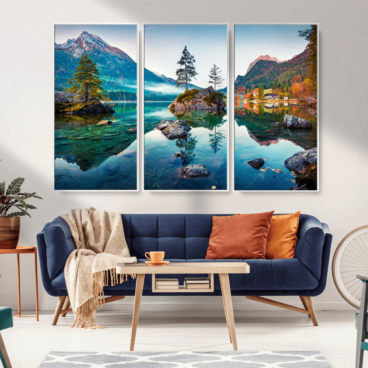 Crystal Clear Lake Wall Art | Mountains Wall Art Canvas | 3 Panel Landscape