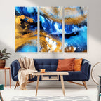 Blue Orange Marble Fluid Effect Canvas Wall Art Print