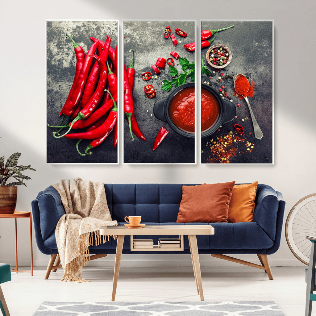 Red Chili Peppers Wall Art Kitchen Artwork Canvas Print