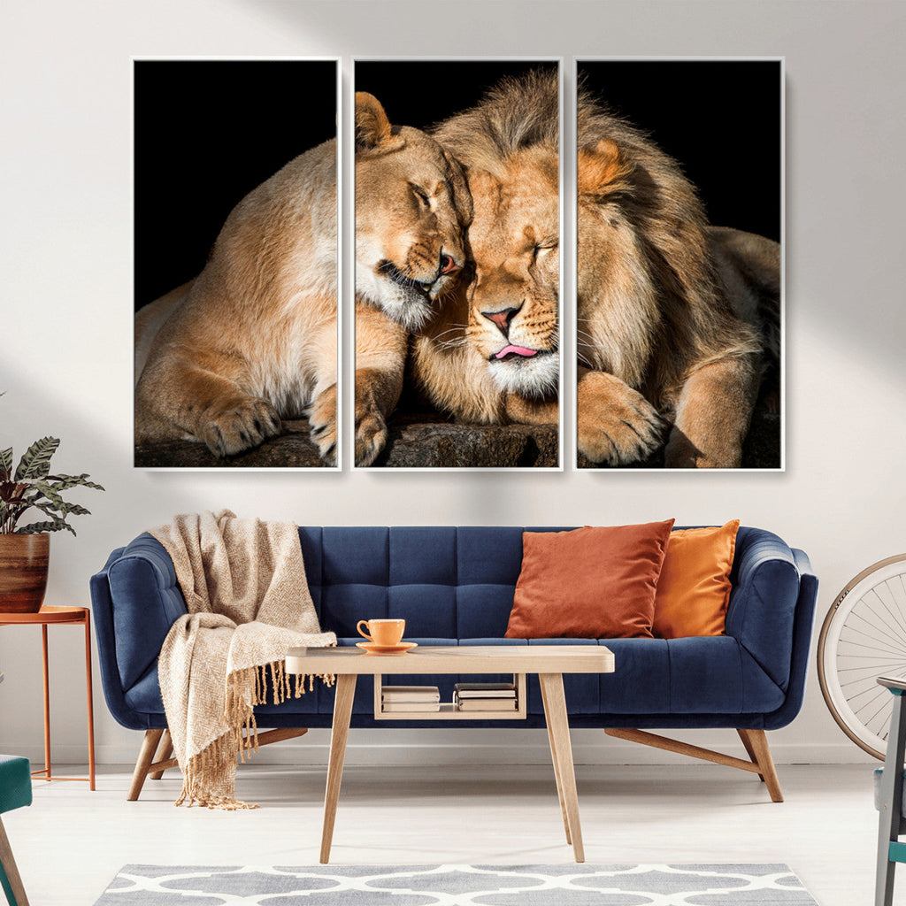 Lion and Lioness Wall Art Canvas Print | African Wildlife Animal Art