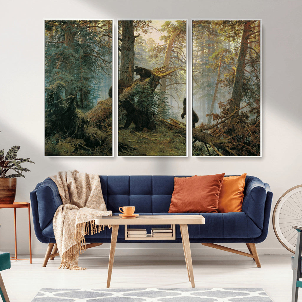 Baby Bears in Forest Wall Art Canvas Print