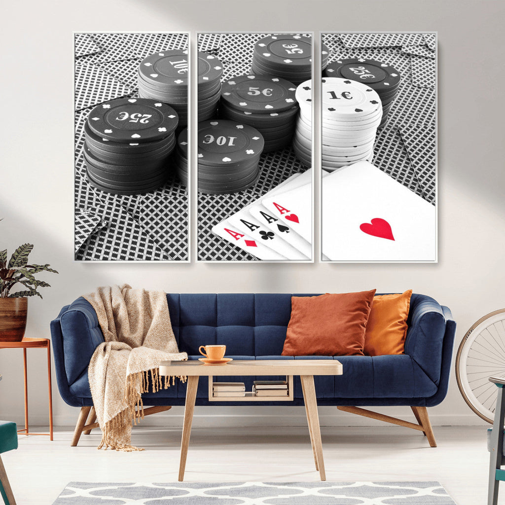 Poker Game Cards Wall Art Canvas, Multi Panel Wall Art