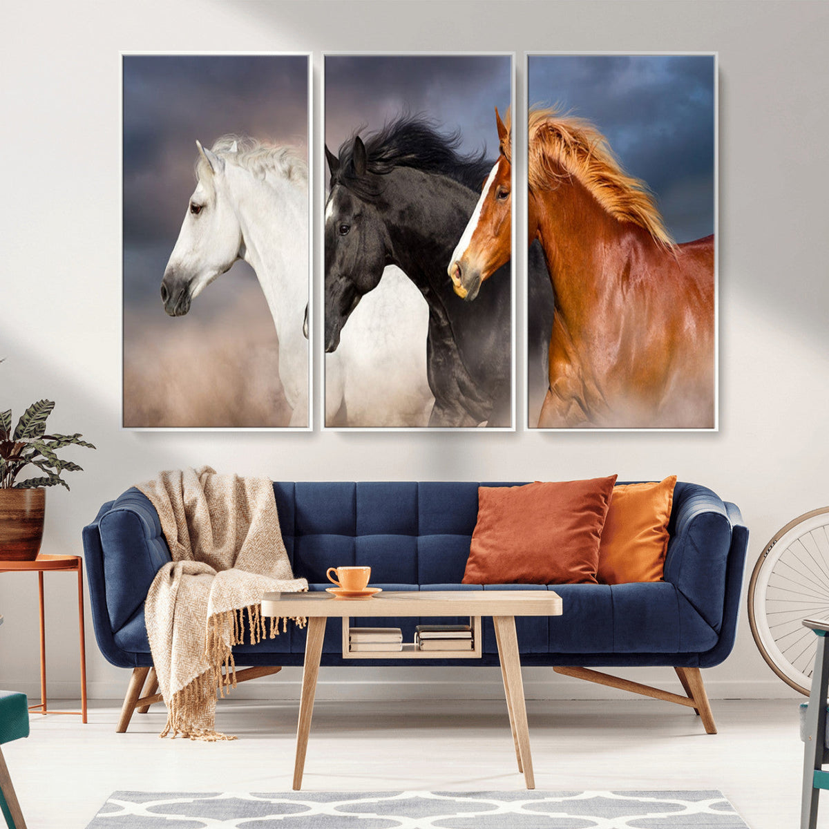 Animal Wall Art Three Horses Farmhouse Art Canvas Print