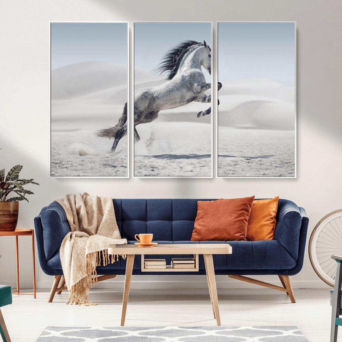 Prancing Horse Desert Large Wall Art Canvas Print, Majestic Horse Animal Artwork