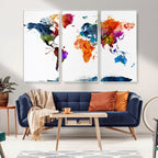Bold Colorful World Map Canvas Print | Detailed Map of the World Wall Art