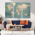 Classic World Map Canvas Print | Framed Vintage Map Wall Art