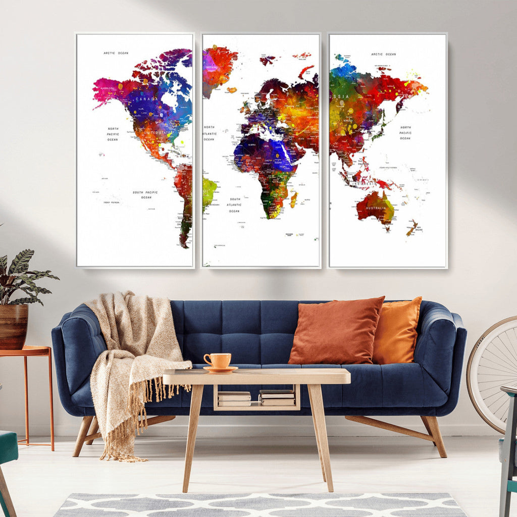World Map Canvas Print | Detailed Map of the World Wall Art
