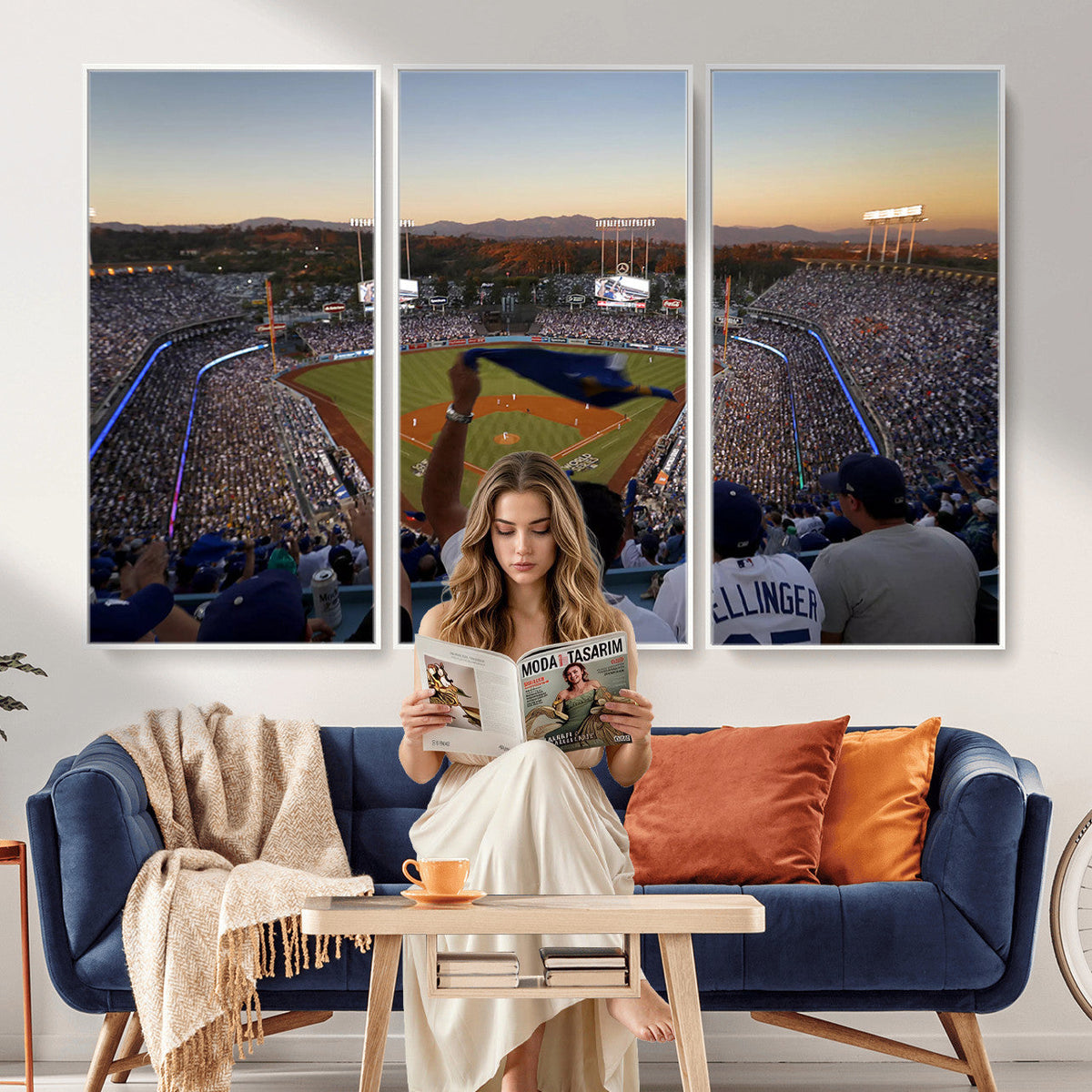 Dodger Stadium Sunset Game Triple Canvas Wall Art, Los Angeles Dodgers MLB Match