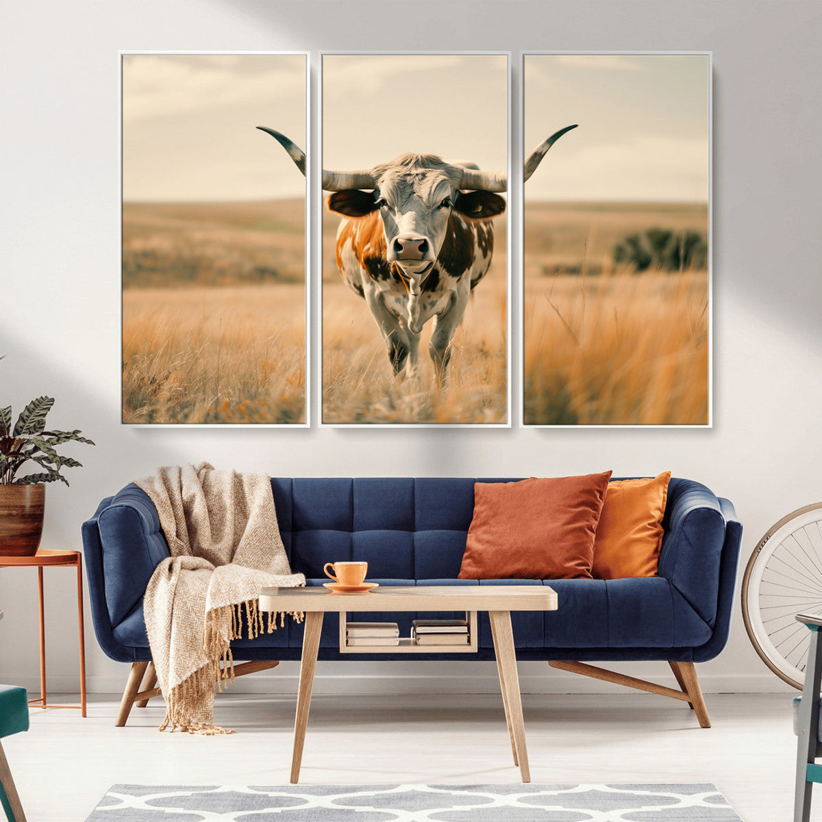 Texas Cow Wall Art Canvas Print for Farm House Wall Decor