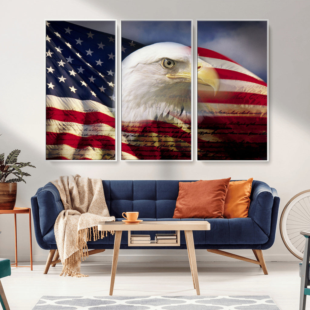 American Flag Eagle Symbol Wall Art Canvas Print, Patriotic American Flag Eagle Wall Art
