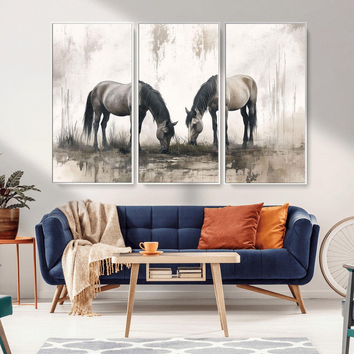 Chinese Ink Style Vintage Horses Wall Art Canvas Print