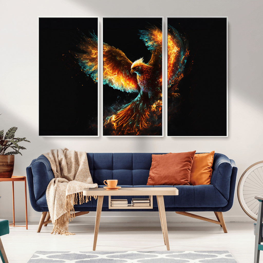 Fiery Phoenix Canvas Print | Ready to Hang Wall Art | Bold Fantasy Decor