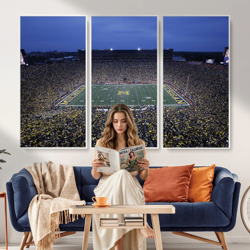 University of Michigan Wolverines Football Team Print, Ann Arbor, Home Bar Wall Decor