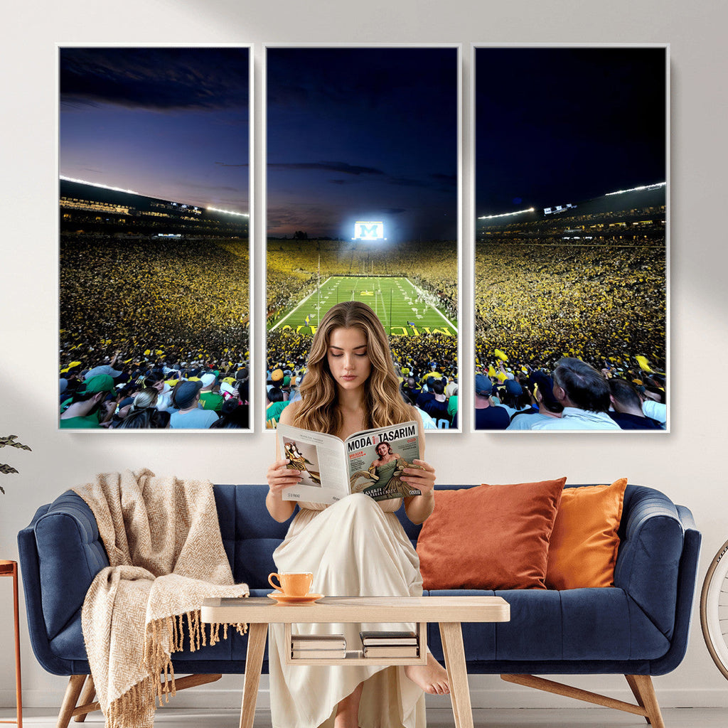 University of Michigan Wolverines Football Team Print, Ann Arbor, Extra Large Game Room Wall Decor