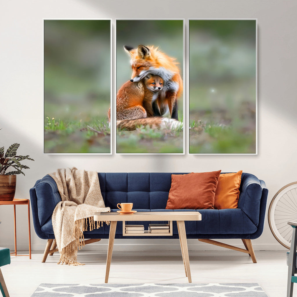 Heartwarming Fox and Baby Cub Wall Art | Canvas Print of Foxes in Nature